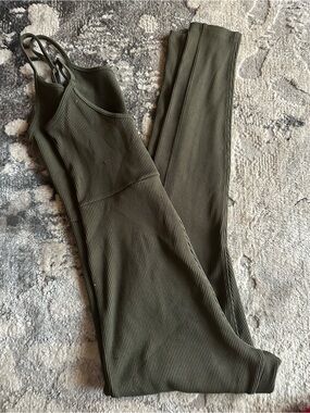 Target Olive Ribbed Jumpsuit with Slim Straps
